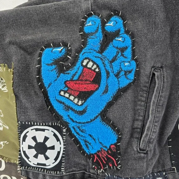 Punk Rock Vest Mens XXL Black Denim Patched Sleeveless Jacket Custom Patches - Picture 14 of 16